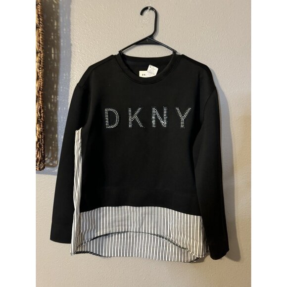 DKNY Top S Small The Everywhere Sweatshirt Black Blue White Crystals NWT NEW - Picture 10 of 15